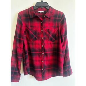 Maurices Red Black Plaid Button Front Flannel Shirt Size S